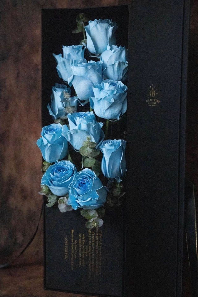 11 premium blue roses in luxury box