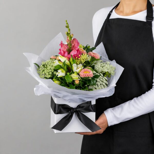 Pink Wrapped Posy hand-arranged by Hamblins Florist